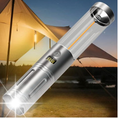 LeKaufen kempinga lampa uzlādējama kempinga lampa laterna ar LED lukturīti, Zoomable Portable 6 gaismas režīmi kempinga gaisma ar āķi, telts lampas gaisma pārgājieniem, strāvas zudumam, āra ballītei