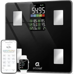 Arboleaf ķermeņa tauku svari ar lietotni Svari ar ķermeņa tauku un muskuļu masu 226 kg/500 lb, digitālie personīgie svari ķermeņa analīzei, 14 ķermeņa mērījumi, precīzi svari ar lielu LED displeju un 30 x