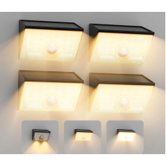 Smaidošā haizivs WL-06 saules gaismas āra gaismām, 4 saules sienu apgaismojuma komplekts ar kustības sensoru, 4 režīmi un 120° IP65 ūdensizturīga LED, īpaši spilgta saules gaisma dārzam, terasei, žogam, silta gaisma
