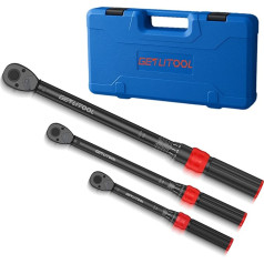 GETLITOOL Dinamometrisko atslēgu komplekts 1/4 collas 3/8 collas 1/2 collas Cr-Mo tērauda dinamometrisko atslēgu komplekts ar 72 zobu atgriezeniskām sprūdrata atslēgām, ±3% kļūdu precizitāte, 5-25 Nm 10-60 Nm 20-210 Nm dinamometriskā atslēga 