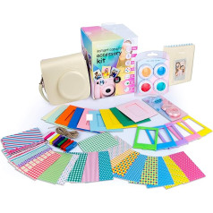 digipower 53 piederumu komplekts Fujifilm Instax Mini 9/8/8+/7s tūlītējai fotokamerai ar fotokameras futrālīti, selfiju objektīvu, fotoalbumu, 4 krāsu filtriem, fotorāmīti, piekaramo rāmi un folijas uzlīmēm, balts