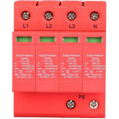 Augstas veiktspējas 4P 40 / 80KA 385V mājas aizsardzība pret pārspriegumiem Ugunsdrošs korpuss 20A zemsprieguma deflektors DIN sliedes montāžai Elektronika zibens aizsardzībai (4P40KA)