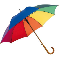 noTrash2003 Automātiskais koka lietussargs ar izliektu apaļu āķa koka rokturi 103 cm diametrā, varavīksnes, elegants