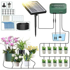 PChero Saules irigācijas sistēma ar taimeri, automātiskā pilienveida apūdeņošanas sistēma ar šļūteni, pilienveida apūdeņošanas sistēma āra balkona dārza augiem, paaugstinātām dobēm, siltumnīcām, podos stādītiem augiem