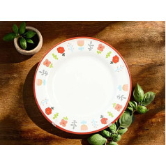 ZUICI CERAMICRAFT Red Rim Cartoon Pattern Household Plates Set of 4 Vairāku izmēru emaljas kūka panna sānu plate emaljas plate emaljas plate 8 collu plate pārtikas viegli viegli viegli tīrāms izturīgs