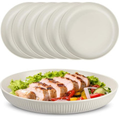 6 nesalaužami pusdienu šķīvji 22,5 cm plastmasas šķīvju komplekts, ko var atkārtoti izmantot salātiem, makaroniem, ballītēm, mājās, birojā, mikroviļņu krāsnī un trauku mazgājamā mašīnā, bēšs