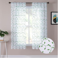 Tollpiz Īsas Sheer aizkari ar lapām izšuvumi guļamistaba aizkaru Rod Pocket Voile Faux lina izšūti Leaves aizkari dzīvojamā istaba 54 x 45 collu garš 2 paneļi