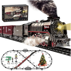 Hitish vilciena komplekts bērniem, elektriskā vilciena rotaļlietas ar reālistisku gaismas skaņu dūmiem, Ziemassvētku vilciena modeļa dāvanas mazuļiem, zēniem, meitenēm, tvaika lokomotīve, luksusa sliežu ceļš un 3 kravas vagoni