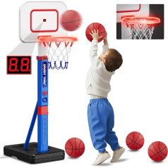 HYES Basketbola grozs bērniem no 3 līdz 5 gadiem, regulējams basketbola statīvs, mini basketbola grozs iekštelpās un ārpus telpām ar 4 bumbām un rezultātu tablo, basketbola rotaļlieta - dāvana zēniem un meitenēm (114-139 cm)
