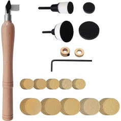 Rokas slīpmašīnas komplekts ar dubulto gultņu galviņu, cietkoksnes rokturi, 1 un 2 Velcro atbalsta spilventiņi, 50 slīpēšanas diski, noklusējuma iestatījumi