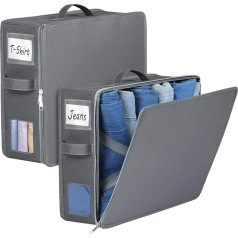 Syeeiex 2 skapju glabāšanas kastes, salokāma skapju organizēšanas sistēma ar rāvējslēdzējiem un logu, Oksfordas glabāšanas soma apģērbiem, biksēm, krekliņiem, gultasveļai, biksēm, krekliem, gultasveļai