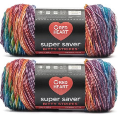 Red Heart Super Saver Bitty Stripe Crayon Boxing dzija 10oz 100% akrils Worsted #4 (Medium) - 500m adīšanas / tamborēšanas (2 gabali)