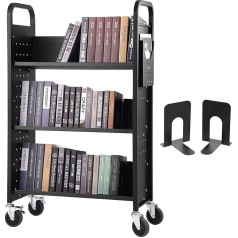 VEVOR Bibliotēkas ratiņi 790 x 385 x 1250 mm 3 plaukti Grāmatu ratiņi Oglekļa tērauds + auksti velmēta tērauda plāksne Servēšanas ratiņi 150 kg kravnesība (50 kg uz plauktu) Komplektā ietilpst 2 grāmatu paliktņi