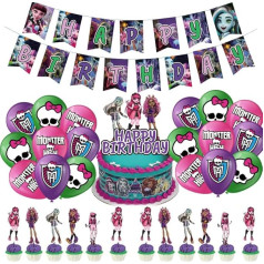 44 gabaliņu monstru dzimšanas dienas svinību dekorāciju komplekts - laimīgas dzimšanas dienas baneris, kūku ieliktnis, baloni bērnu tematiskajai ballītei - monstru fani