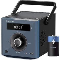 Pārnēsājams CD atskaņotājs ar Bluetooth, FM radio, 2000 mAh uzlādējams akumulators, MP3 atskaņošana/USB/AUX ieeja/ austiņu ligzda/ tālvadības pults, 10 W skaļrunis, kompakts pārnēsājams CD atskaņotājs, melns