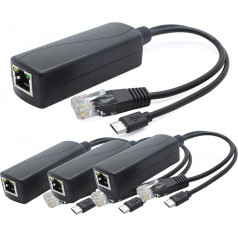 ANVISION AV-PS05-1 5V PoE sadalītājs, 48V līdz 5V 2,4A adapteris ar Micro USB kontaktdakšu, saderīgs ar IEEE 802.3af, piemērots IP kamerām, planšetdatoriem, Dropcam vai Raspberry Pi un citiem ierīcēm, 4 gab. komplektā