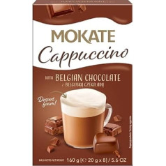 MOKATE - Cappuccino Belgian Chocolate - Krēmveida šķīstošā kafija ar piena putām - Šokolādes kafija - Šokolādes kafija - aromātisks salds kafijas pulveris - viegli ielejams ar karstu ūdeni - 160g