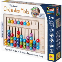 Lisciani - Montessori Creates Words - Montessori spēle lasīšanai un rakstīšanai bērniem no 3 gadu vecuma - 42 kartes lasīšanai ar koka burtiem + tāfele - izglītojoša spēle Alfabēts
