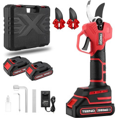 TEENO Elektriskās dārza šķēres 21 V, profesionālas dārza grieznes, maksimālais griešanas diametrs 25 mm, zaru grieznes, bezvadu grieznes ar drošības slēdzi, 2 x 2000 mAh akumulatori 6-8 darba stundām.
