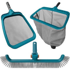 POOLWHALE ekonomisks peldbaseinu tīrīšanas komplekts, smalka sieta dziļo baseinu grābeklis un lapu skimmera tīkls, rotējoša baseina birstes galva virszemes un ieejošo baseinu tīrīšanai (bez stieņa)