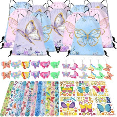 NlsqEU Butterfly Party Bag Bērnu dzimšanas dienas meitene dekorēšana Dzimšanas dienas dāvanu maisiņi Tetovējumi Uzlīmes Snap aproce Atslēgu gredzens
