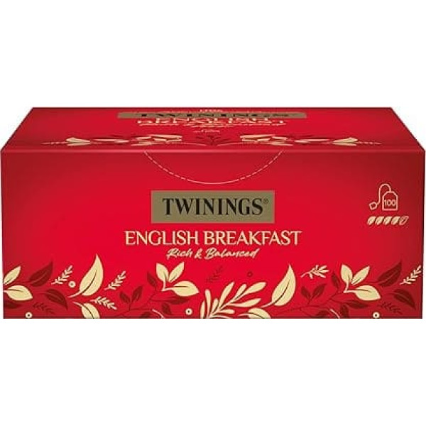 Twinings angļu brokastu tēja - melnā tēja - spēcīga melnā tēja, kas pagatavota no augstas kvalitātes tējas lapām, kas vāktas Šrilankā un Indijas labākajos tējas dārzos, 100 tējas maisiņi (200 g)