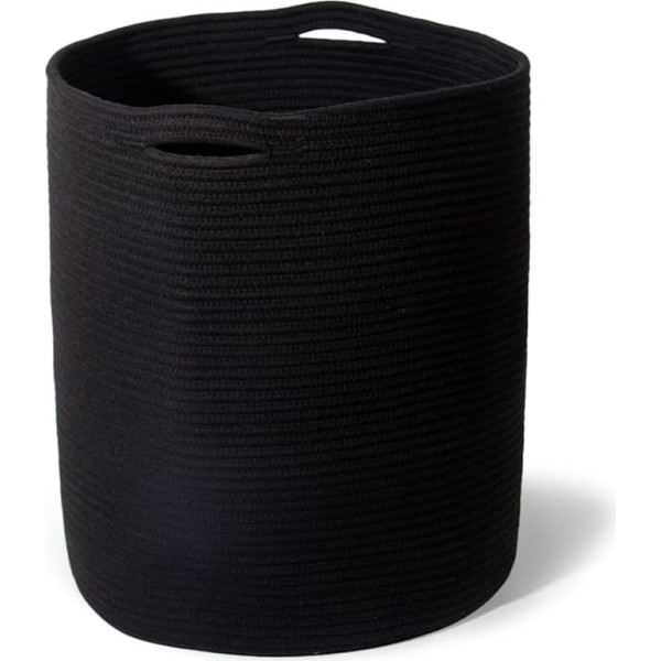 45L pīts kokvilnas grozs (H45 cm, diametrs 38 cm), rotaļlietu, veļas un dvieļu uzglabāšanas grozs ar rokturiem, veļas grozs bērnu istabai, vannas istabai un viesistabai, melns