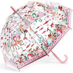 DJEC0 Bērnu lietussargs ar nāriņu | Caurspīdīgs, drošs, elastīgs | 70 cm diametrs ar rozā rokturi un aizsargsistēmu manuālai atvēršanai | Ideāli piemērots maziem bērniem, caurspīdīgs