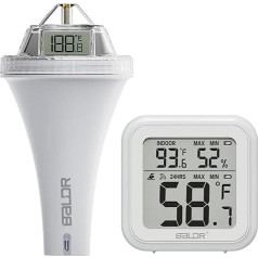 Baldr baseina termometrs, 360 grādu puslodes korpuss IP68, vertikāls LCD displejs, peldošs, viegli nolasāms bezvadu baseina termometrs, ūdensizturīgs digitālais peldošs ūdens termometrs