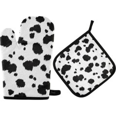 Ofenhandschuhe mit 1 Topflappen, Dalmatiner-Hund, Punktmuster, Tier, Küche, Ofenhandschuhe, hitzebeständig zum Kochen, Grillen
