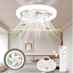 Griestu ventilators ar apgaismojumu, RGB ventilators ar lampas turētāju E27, LED griestu ventilators ar apgaismojumu, LED griestu ventilators ar apgaismojumu, lampa ar klusu ventilatoru, 360° rotācija, 16 krāsu temperatūra, taimeris un 3 vēja līme