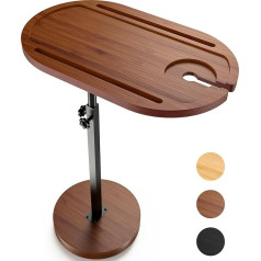 NiHome C formas bambusa sānu galdiņš, regulējams augstums ar biezu, stabilu pamatni, dīvāna galds ar 360° rotējošu galda virsmu, pārvietojams sānu galds dīvānam, vannai, balkonam, gultai (brūns)