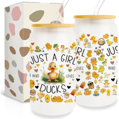 Pīļu krūze dāvanas pīļu mīļotājiem, pīļu dāvanas sievietēm, 473 ml, stikla krūze ar vāciņu, dzeramie salmiņi, pīļu mīļotāju dāvanas, vienkārši meitene, kas mīl dzīvniekus, ideāls