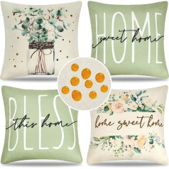 4 spilvenu pārvalku komplekts, āra ūdensnecaurlaidīgs dīvāna spilvens, pavasaris, vasara, lins, ūdensnecaurlaidīgs spilvena pārvalks, 50 x 50 cm, zaļš eikalipts, dekoratīvs dīvānam, guļamistabai, viesistabai, balkonam
