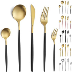 Pleafind galda piederumu komplekts, 30 gabaliņu galda piederumu komplekts 6 personām, nerūsējošā tērauda galda piederumu komplekts, melns zelta matēts, galda piederumu komplekti, galda piederumi ar nazi, dakšiņu, karoti, trauku mazgājamā maš