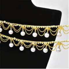 Niiyyjj 91 cm pērlīšu piekariņš bārkstis apdares ķēde rhinestone bārkstis kāzu kleita apavi šūšanas piederumi zelta 91 cm