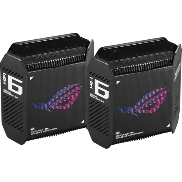 ASUS ROG Rapture GT6 AX10000 2 komplektējošu trīsjoslu spēļu Mesh WiFi sistēmas kombinējamais maršrutētājs (piesiets kā 4G un 5G maršrutētāja aizstājējs, WiFi 6, pārklājums līdz 538 m², 6+ istabas, 2,5G ports, AIMesh), melns