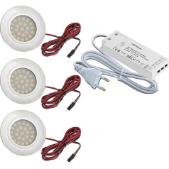 JungesLicht 3 in 1 LED apgaismojuma komplekts, dzīvokļa iekārtojums, padziļinājumā apgaismojums, Tim 2 W LED, 12 V DC, silti balts, 15 W LED transformators, pastiprinātāja sadalītājs