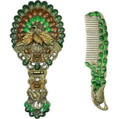 Rokas spogulis ar unikālu ķemmes Vintage stila rokas spogulis salokāms retro portatīvo pārnēsājamo zaļo pāva grima spogulis metāla kumode bronzas kosmētikas spogulis dāvana meitenēm