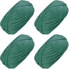 4 gabali Sākotnējā T-kreklu dzija, elastīgs audums, tamborēšanas audums DIY adīšanai, spageti bieza adīšanas dzija rokām, DIY soma, sega, sega, spilvens, tamborēšanas projekti, mājas dekori (tumši zaļa)