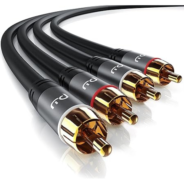 CSL - Stereo RCA audio kabelis - 5 m - 2 x RCA uz 2 x RCA audio kabelis - AUX ievadi - Metāla kontaktdakša ar zelta pārklājumu, dubulti ekranēts kabelis