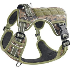 HEELE suņu siksnas, metāla taktiskās siksnas, taktiskās vestes suņiem, dienesta suņu siksnas, Molle drošības siksnas, krūšu siksnas suņiem, skriešanas siksnas suņiem, Camo Green, XL
