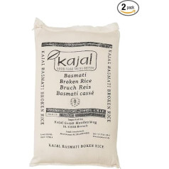 Kajal Basmati šķeltie rīsi 20 kg (2 x 10 kg) - Indijas augstākās kvalitātes krūšu rīsi, aromātiski un birstoši | Ideāli piemēroti karija, vok un piedevu ēdieniem | Lielapjoma iepakojums ģimenēm, ēdināšanai un apgādei