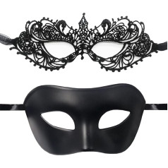2 Stück Maskenmasken Paar venezianische Maske Set Sexy Spitze Augenmaske für Frauen Matt Klassische Maskerade Ball Maske für Männer Karneval Abschlussball Kostüm Maske Verkleidung Party Zubehör