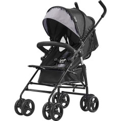 VEVOR Viegls ratiņi Kompakts, viegli salokāms ar regulējamu atzveltni Kapuci Oglekļa tērauda rāmis Liels uzglabāšanas grozs Glāzes turētājs Ratiņkrēsls ar lietussargu