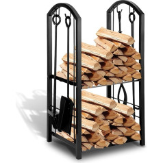 ISOISL divslāņu malkas plaukts ar 4 malkas darbarīkiem, malkas plaukts, liels glabāšanas tilpums, malkas plaukts malkai, malkas uzglabāšanai, malkas plaukts, iekštelpās un ārpus telpām