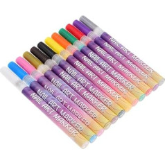 NOLITOY 1 komplekts akrila nagu apgleznošanas pildspalvu ar īpaši smalkiem uzgaļiem precīzam dizainam Ātri žūstošas spilgtas krāsas nagu apgleznošanai un salona vajadzībām