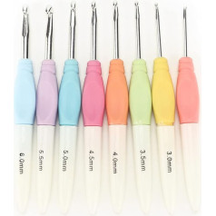 8 gabaliņu tamboradatu komplekts ar krāsainiem rokturiem artrīta vai karpālā kanāla pacientiem. Aušana mājās