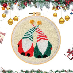 Punch adatu izšūšanas komplekts iesācējiem Ziemassvētku izšūšanas komplekti Craft DIY izšūšanas komplekts, ieskaitot parauga instrukcijas dzijas izšūšanas riņķa adatas (Red Santa)