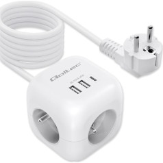 Power cube 6in1 pagarinātājs ar apgaismotu slēdzi | 3x ac | 2x usb | 1x usb-c pd 20w | balta | 2m kabelis